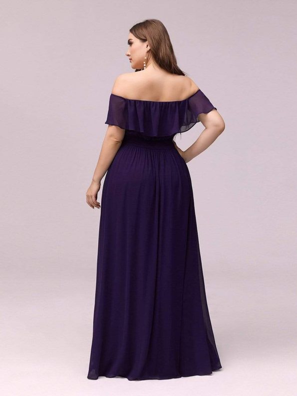 Women's Off Shoulder Ruffle Thigh Slit Bridesmaid Dresses - Dark Purple