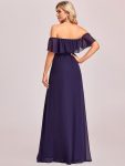 Women’s Off Shoulder Ruffle Thigh Slit Bridesmaid Dresses – Dark Purple