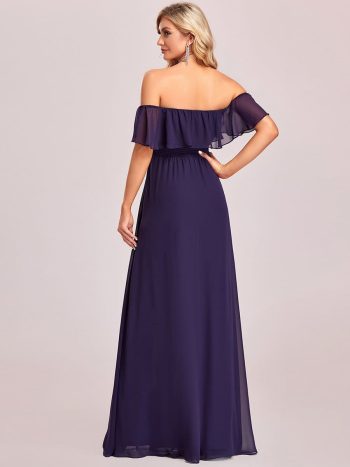 Women's Off Shoulder Ruffle Thigh Slit Bridesmaid Dresses - Dark Purple