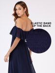 Women’s Off Shoulder Ruffle Thigh Slit Bridesmaid Dresses – Navy Blue