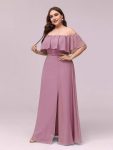 Women’s Off Shoulder Ruffle Thigh Slit Bridesmaid Dresses – Purple Orchid