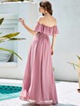 Women’s Off Shoulder Ruffle Thigh Slit Bridesmaid Dresses – Purple Orchid