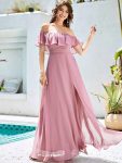 Women’s Off Shoulder Ruffle Thigh Slit Bridesmaid Dresses – Purple Orchid