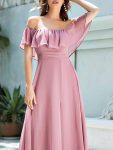 Women’s Off Shoulder Ruffle Thigh Slit Bridesmaid Dresses – Purple Orchid