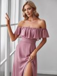 Women’s Off Shoulder Ruffle Thigh Slit Bridesmaid Dresses – Purple Orchid