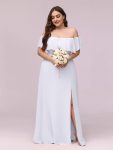 Women’s Off Shoulder Ruffle Thigh Slit Bridesmaid Dresses – White