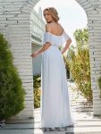 Women’s Off Shoulder Ruffle Thigh Slit Bridesmaid Dresses – White