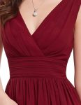 Women Sleeveless V Neck Short Bridesmaid Dress – Burgundy