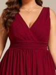 Women Sleeveless V Neck Short Bridesmaid Dress – Burgundy