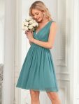 Women Sleeveless V Neck Short Bridesmaid Dress – Dusty Blue