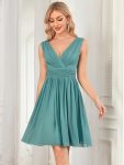 Women Sleeveless V Neck Short Bridesmaid Dress – Dusty Blue