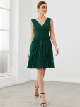 Women Sleeveless V Neck Short Bridesmaid Dress – Dark Green