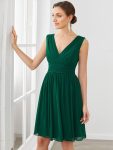 Women Sleeveless V Neck Short Bridesmaid Dress – Dark Green