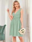 Women Sleeveless V Neck Short Bridesmaid Dress – Mint Green