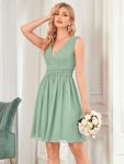 Women Sleeveless V Neck Short Bridesmaid Dress – Mint Green