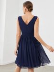 Women Sleeveless V Neck Short Bridesmaid Dress – Navy Blue