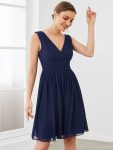 Women Sleeveless V Neck Short Bridesmaid Dress – Navy Blue