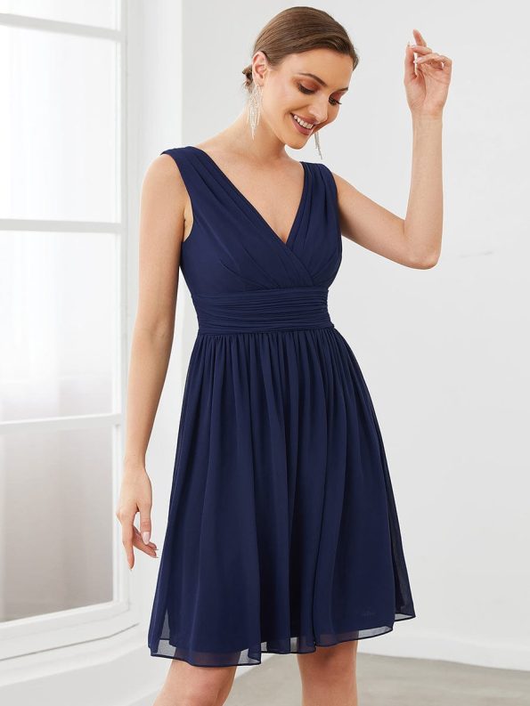 Women Sleeveless V Neck Short Bridesmaid Dress - Navy Blue