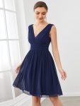 Women Sleeveless V Neck Short Bridesmaid Dress – Navy Blue