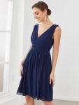 Women Sleeveless V Neck Short Bridesmaid Dress – Navy Blue