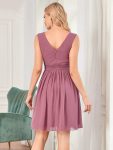 Women Sleeveless V Neck Short Bridesmaid Dress – Purple Orchid