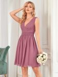 Women Sleeveless V Neck Short Bridesmaid Dress – Purple Orchid