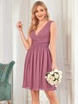 Women Sleeveless V Neck Short Bridesmaid Dress – Purple Orchid