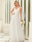 Floor Length Double V Neck Tulle Bridesmaid Dresses – Cream