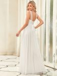 Floor Length Double V Neck Tulle Bridesmaid Dresses – Cream