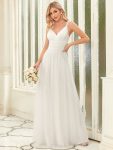 Floor Length Double V Neck Tulle Bridesmaid Dresses – Cream