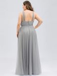 Floor Length Double V Neck Tulle Bridesmaid Dresses – Grey