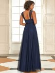 Floor Length Double V Neck Tulle Bridesmaid Dresses – Navy Blue