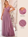 Floor Length Double V Neck Tulle Bridesmaid Dresses – Purple Orchid