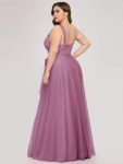 Floor Length Double V Neck Tulle Bridesmaid Dresses – Purple Orchid