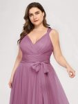 Floor Length Double V Neck Tulle Bridesmaid Dresses – Purple Orchid