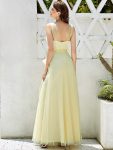 Floor Length Double V Neck Tulle Bridesmaid Dresses – Yellow