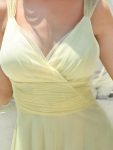 Floor Length Double V Neck Tulle Bridesmaid Dresses – Yellow