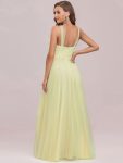 Floor Length Double V Neck Tulle Bridesmaid Dresses – Yellow