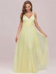 Floor Length Double V Neck Tulle Bridesmaid Dresses – Yellow