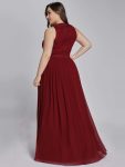 Sleeveless Lace Bodice Empire Waist Long A Line Bridesmaid Dress – Burgundy