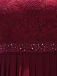 Sleeveless Lace Bodice Empire Waist Long A Line Bridesmaid Dress – Burgundy