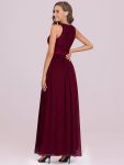 Sleeveless Lace Bodice Empire Waist Long A Line Bridesmaid Dress – Burgundy