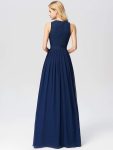 Sleeveless Lace Bodice Empire Waist Long A Line Bridesmaid Dress – Navy Blue