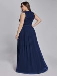 Sleeveless Lace Bodice Empire Waist Long A Line Bridesmaid Dress – Navy Blue