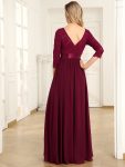 See-Through Floor Length Lace Evening Dress with Half Sleeve – Burgundy