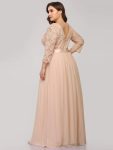 See-Through Floor Length Lace Evening Dress with Half Sleeve – Blush