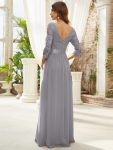 See-Through Floor Length Lace Evening Dress with Half Sleeve – Grey