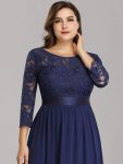 See-Through Floor Length Lace Evening Dress with Half Sleeve – Navy Blue