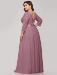 See-Through Floor Length Lace Evening Dress with Half Sleeve – Purple Orchid