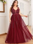 Maxi Long Elegant Ethereal Tulle Evening Dress – Burgundy